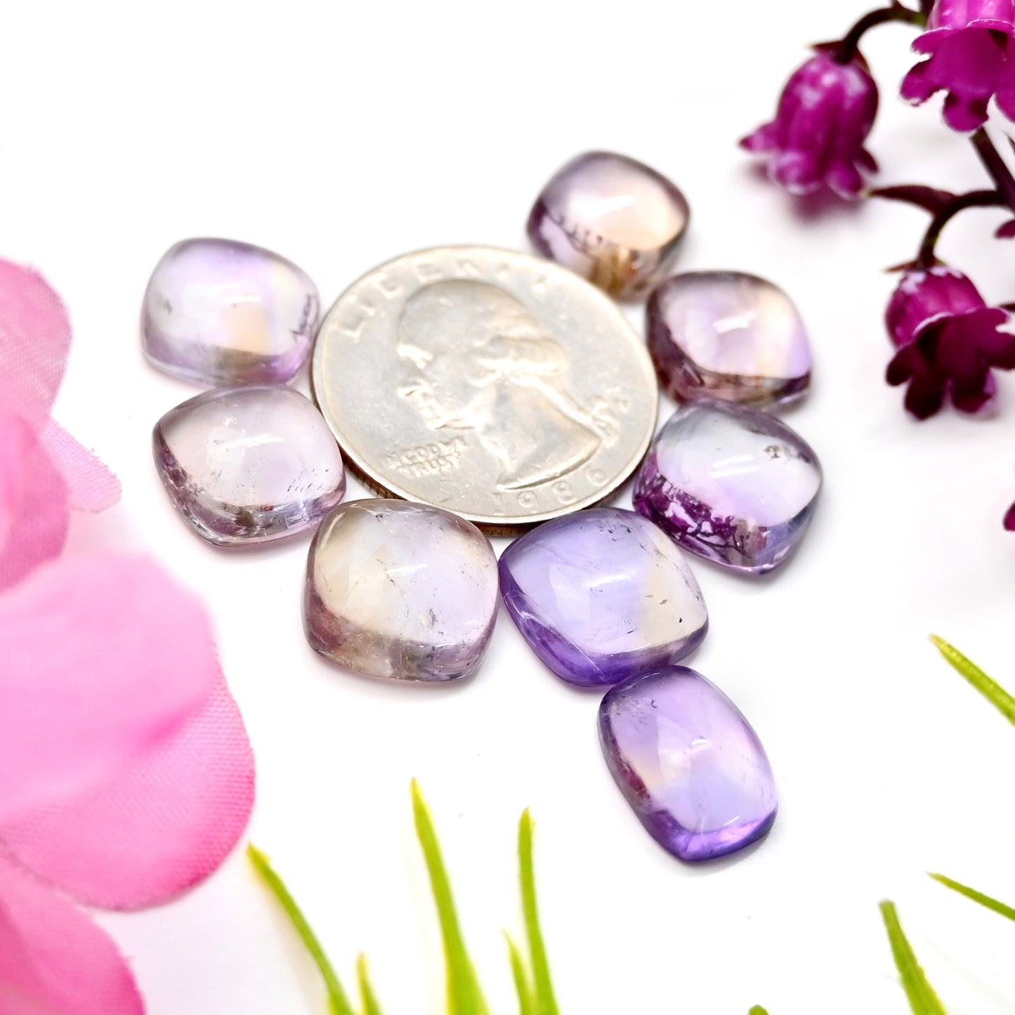 49.55cts Ametrine Smooth Cabochon 10x14mm - 11x11mm AA Grade Gemstone Parcel - Total 8 Pcs