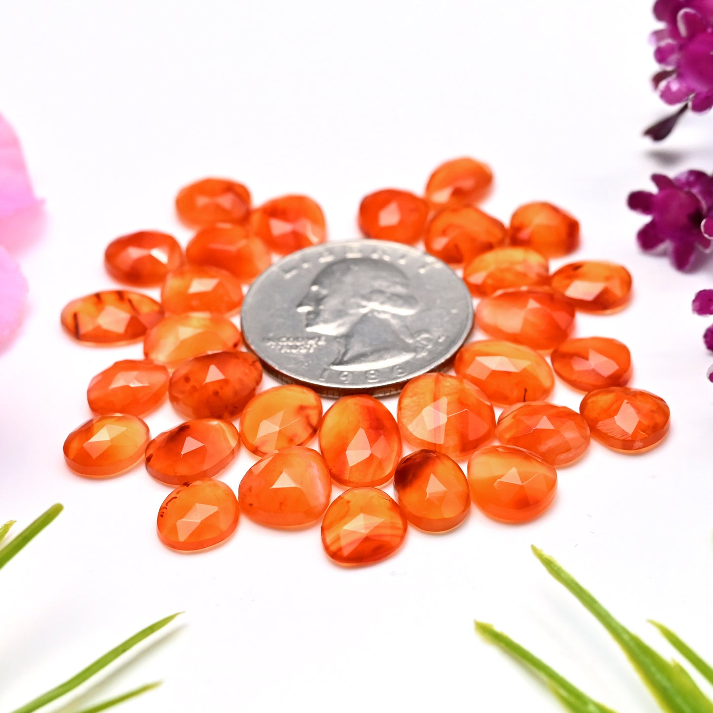 53.35cts Natural Carnelian 8x12mm - 7x10mm Freeform Rose Cut Cabochon AA Grade Gemstone Parcel -Total 30 Pcs