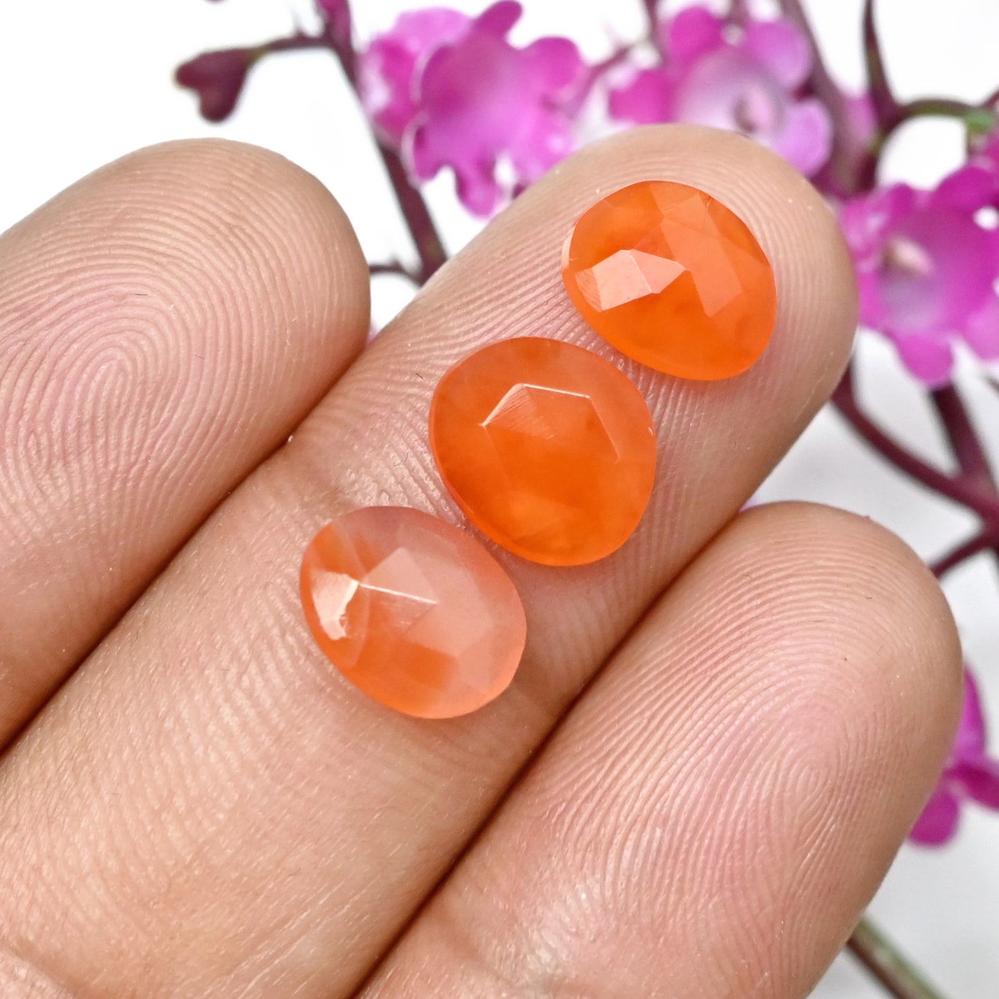 53.85cts Natural Carnelian 9x11mm - 7x9mm Rose Cut Cabochon Freeform Shape AA Grade Gemstone Parcel -Total 30 Pcs