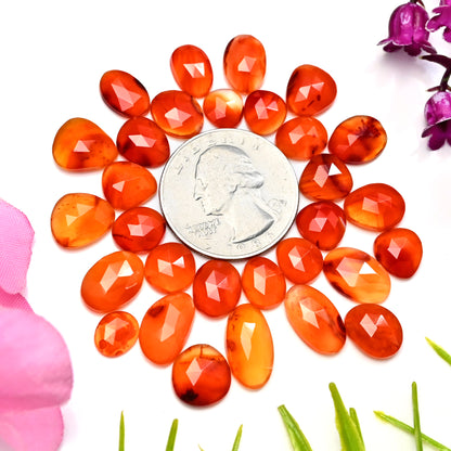 63.40cts Natural Carnelian 8x15mm - 7x10mm Freeform Rose Cut Cabochon AA Grade Gemstone Parcel -Total 30 Pcs