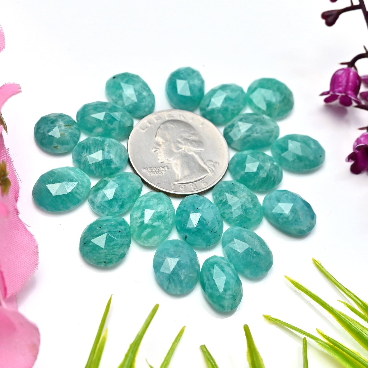 85.4cts Amazonite Rose Cut Cabochon 10x14mm - 9x13mm AA Grade Gemstone Parcel - Total 20 Pcs