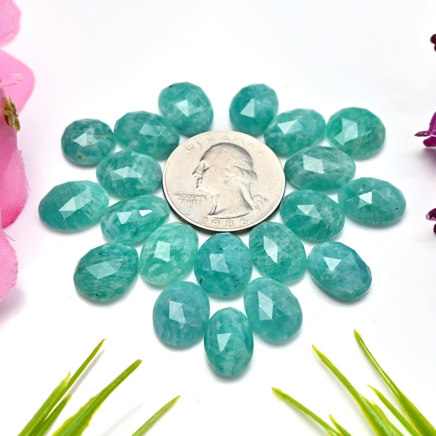 85.4cts Amazonite Rose Cut Cabochon 10x14mm - 9x13mm AA Grade Gemstone Parcel - Total 20 Pcs