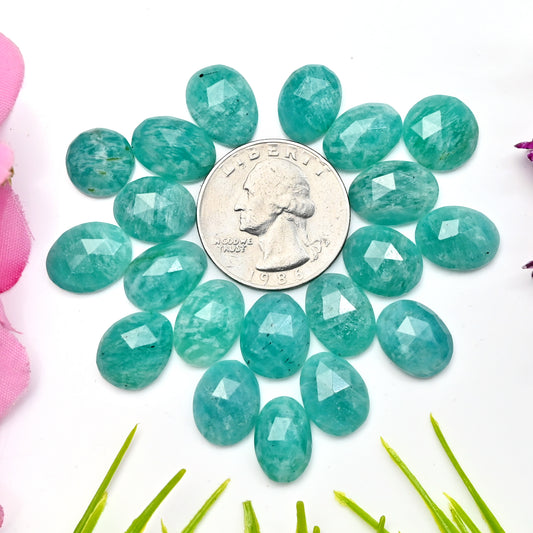 85.4cts Amazonite Rose Cut Cabochon 10x14mm - 9x13mm AA Grade Gemstone Parcel - Total 20 Pcs