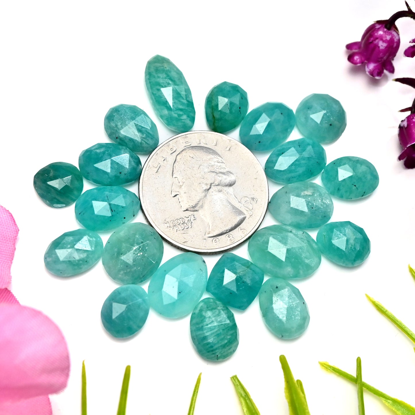 61.5cts Amazonite Rose Cut Cabochon 8x16mm - 10x14mm AA Grade Gemstone Parcel - Total 20 Pcs