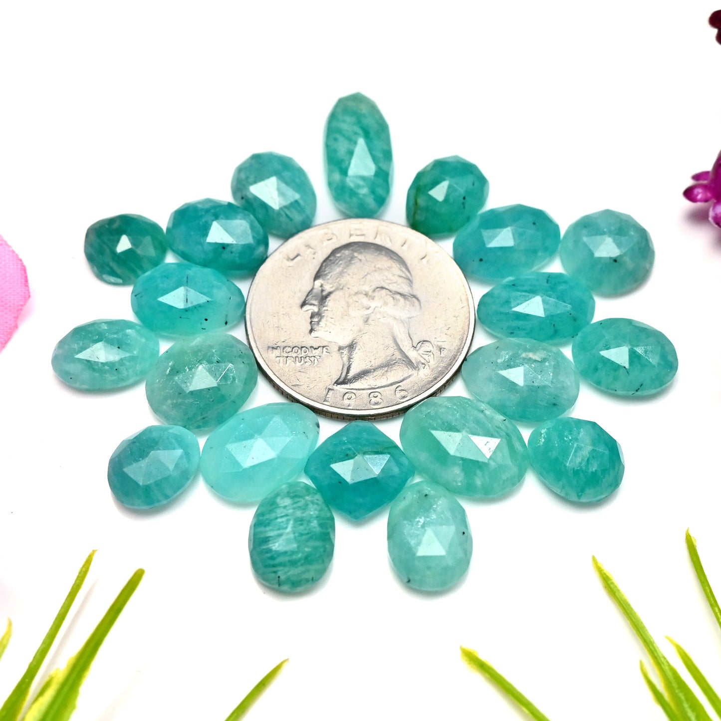 61.5cts Amazonite Rose Cut Cabochon 8x16mm - 10x14mm AA Grade Gemstone Parcel - Total 20 Pcs