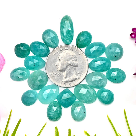 61.5cts Amazonite Rose Cut Cabochon 8x16mm - 10x14mm AA Grade Gemstone Parcel - Total 20 Pcs