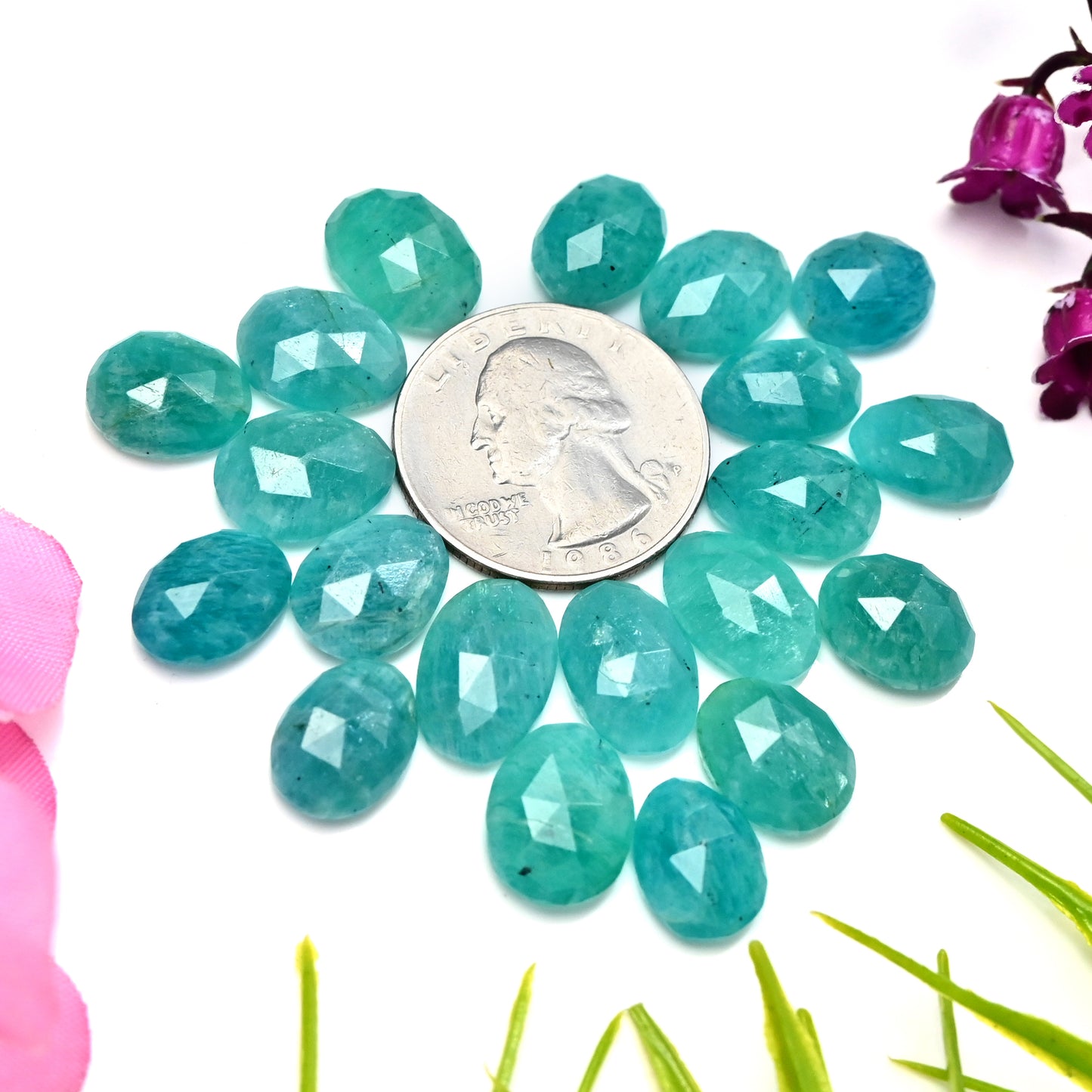 80.25cts Amazonite Rose Cut Cabochon 10x14mm - 9x13mm AA Grade Gemstone Parcel - Total 20 Pcs