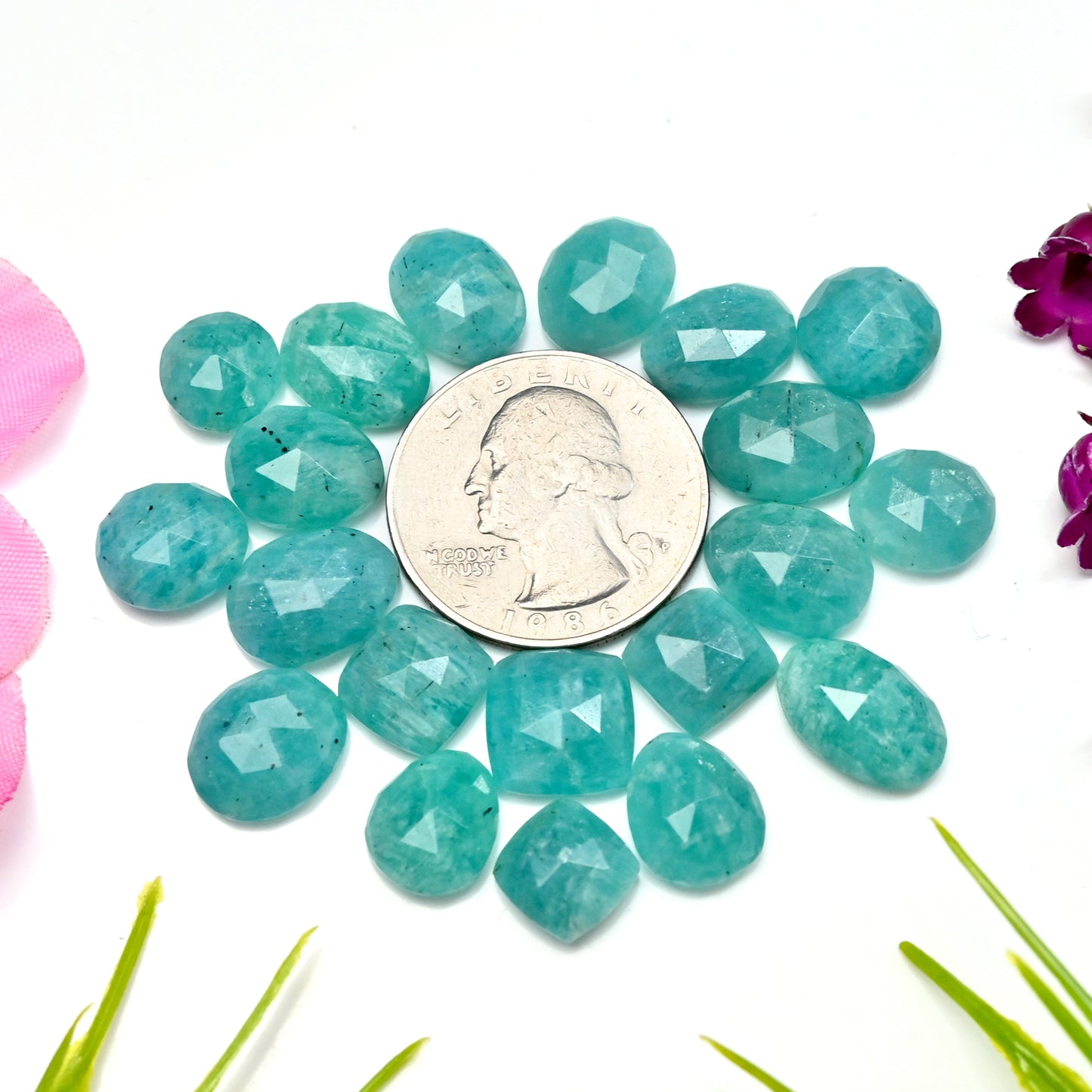 70.3cts Amazonite Rose Cut Cabochon 10x13mm - 9x14mm AA Grade Gemstone Parcel - Total 20 Pcs