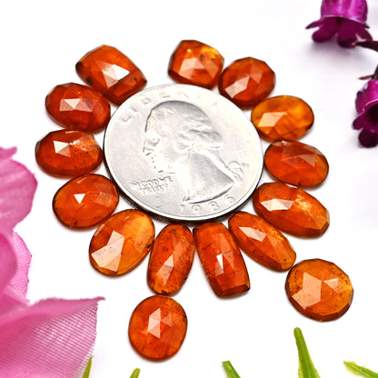 37.40cts. Orange Kyanite Rose Cut Cabs 8x12mm 6x12 Mix Oval Shape AA Grade Gemstone Parcel - Total 15 Pcs.