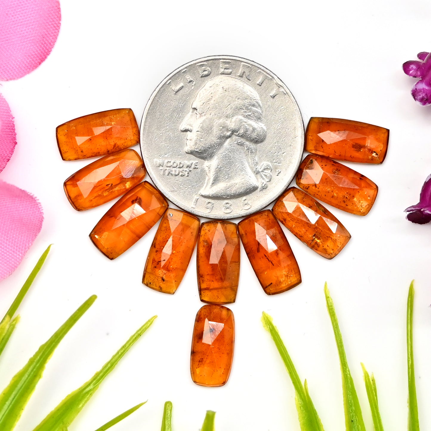 24,75 ct. Orangefarbener Kyanit im Rosenschliff, 6 x 12 mm, Baguetteform, Edelstein der Güteklasse AA, Paket – insgesamt 10 Stück