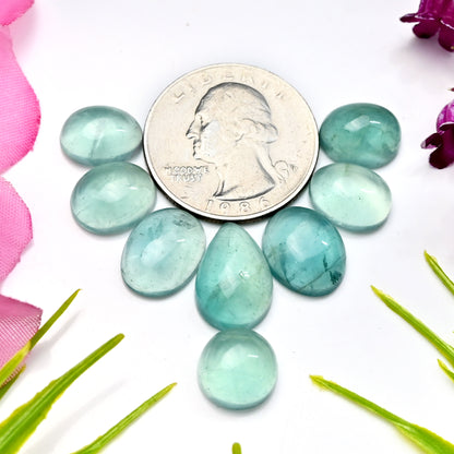 47.75cts Green Fluorite Smooth Cabochon 10x15mm - 9x11mm AA Grade Gemstone Parcel - Total 8 Pcs