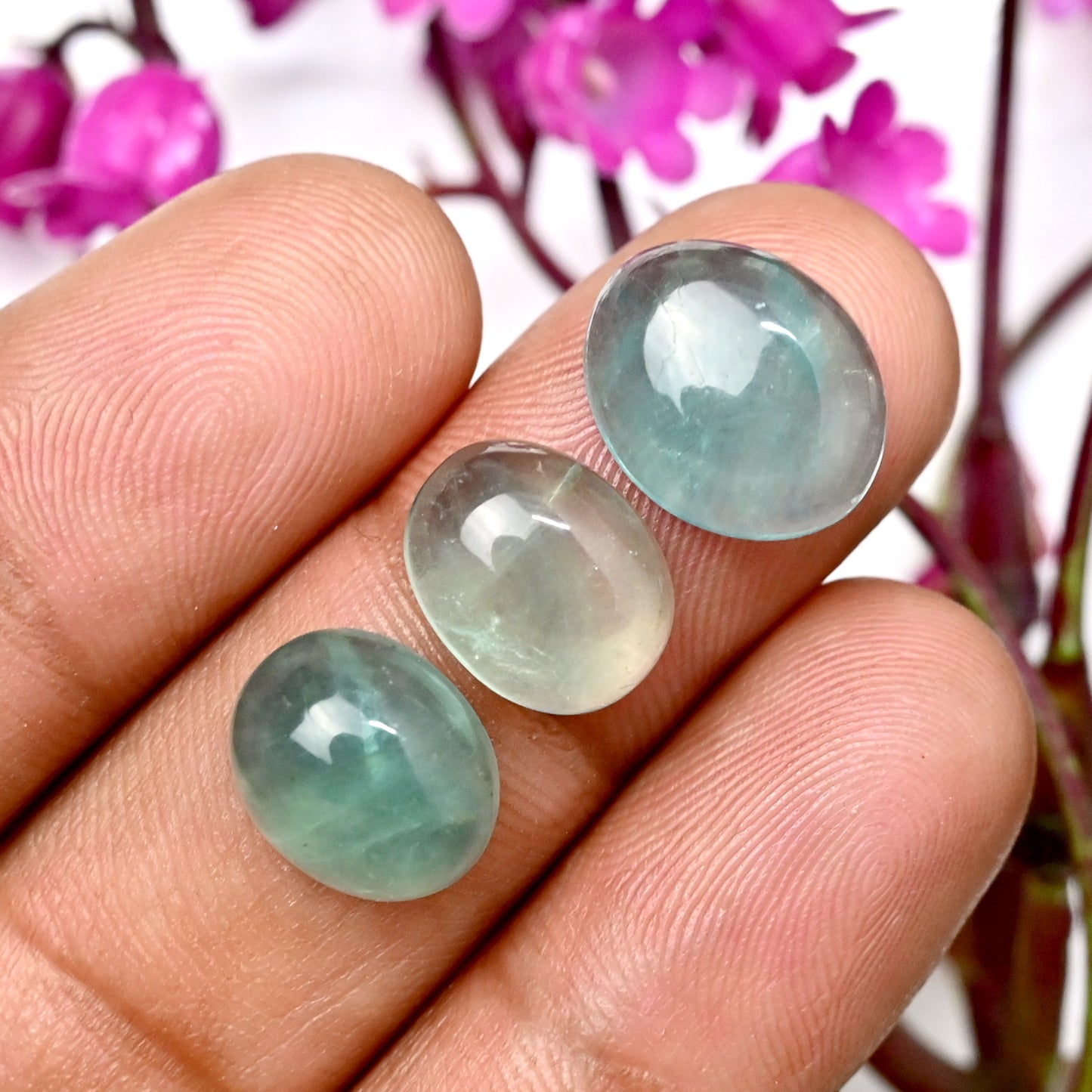 47.75cts Green Fluorite Smooth Cabochon 10x15mm - 9x11mm AA Grade Gemstone Parcel - Total 8 Pcs