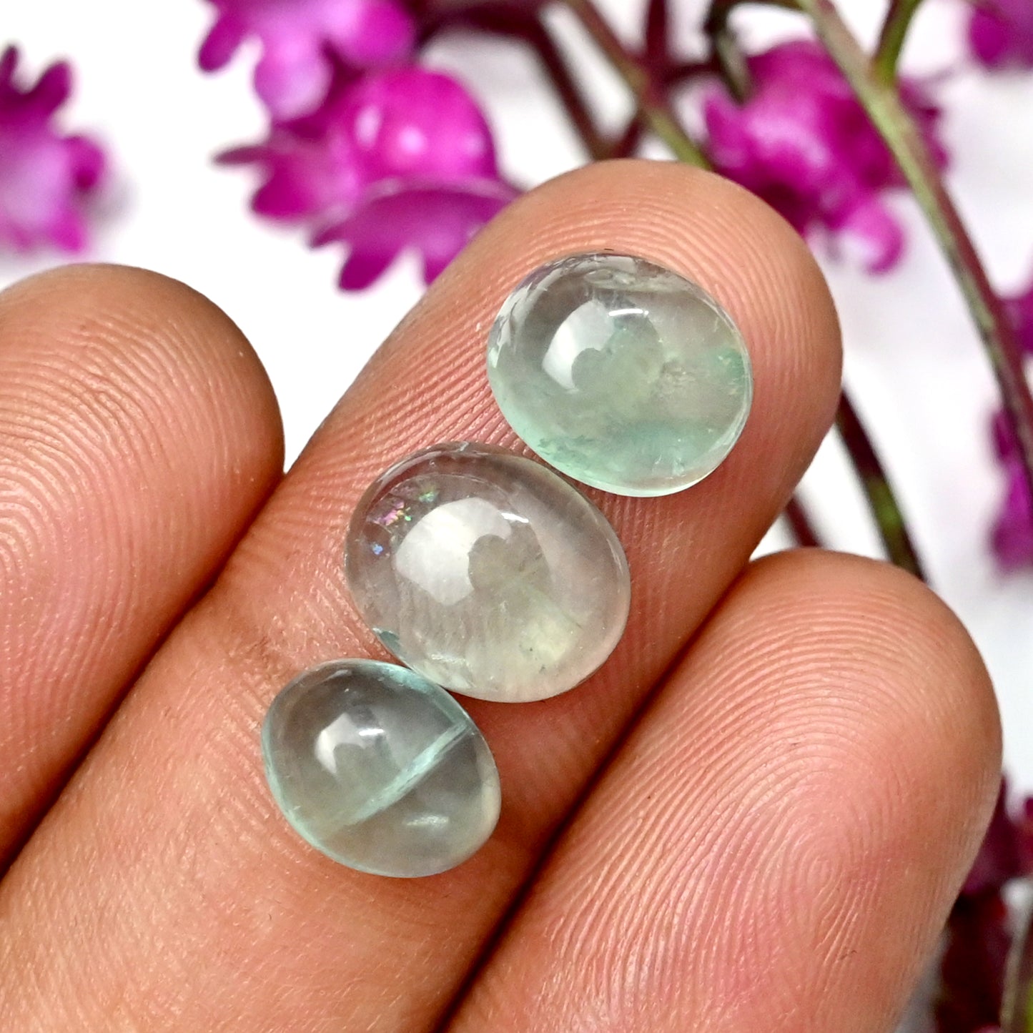 49.65cts Green Fluorite Smooth Cabochon 6x9mm - 8x10mm AA Grade Gemstone Parcel - Total 19 Pcs