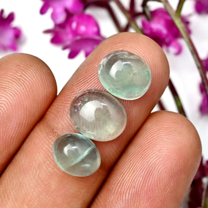 49,65 ct grüner Fluorit, glatter Cabochon, 6 x 9 mm – 8 x 10 mm, Edelsteinpaket der Güteklasse AA, insgesamt 19 Stück