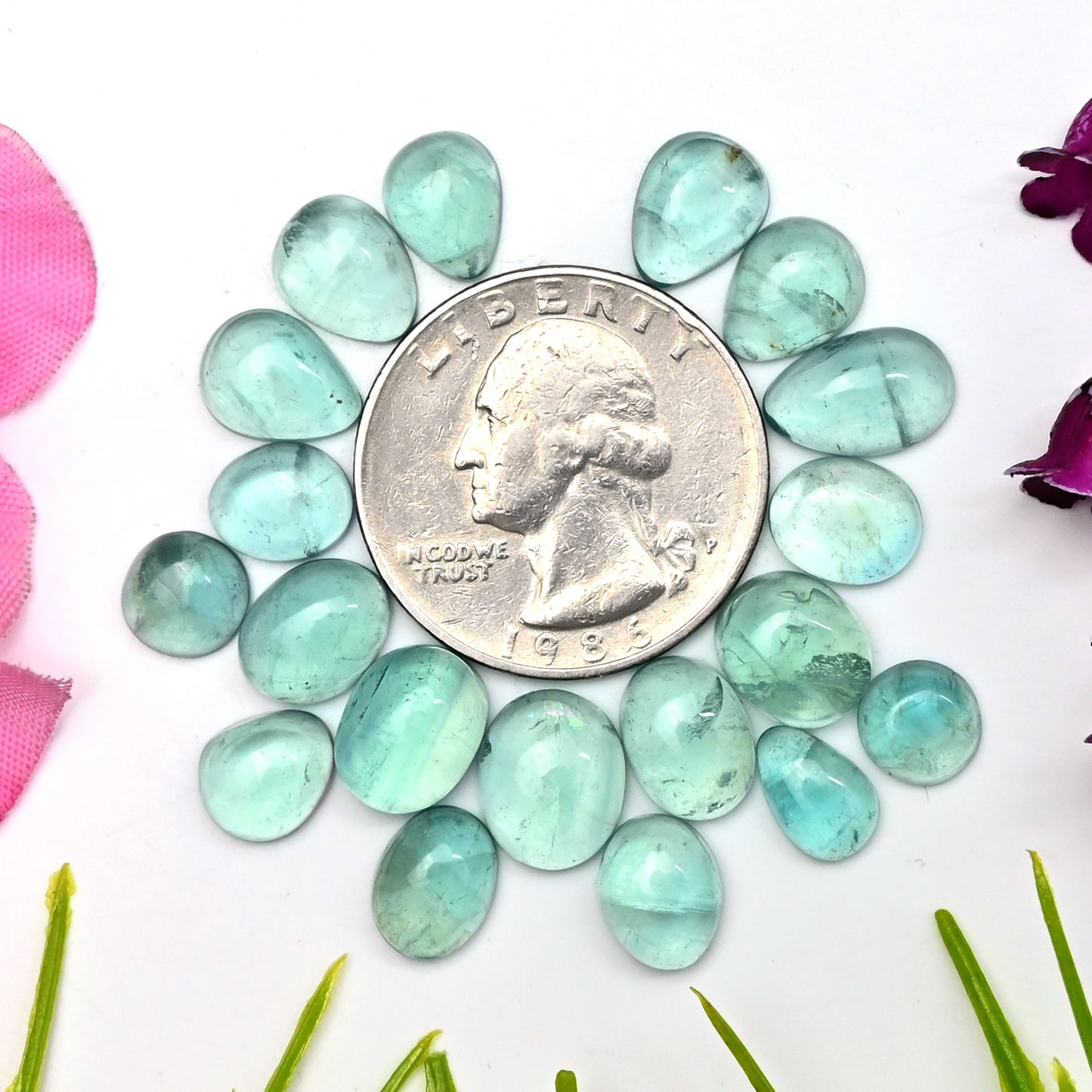 49.65cts Green Fluorite Smooth Cabochon 6x9mm - 8x10mm AA Grade Gemstone Parcel - Total 19 Pcs