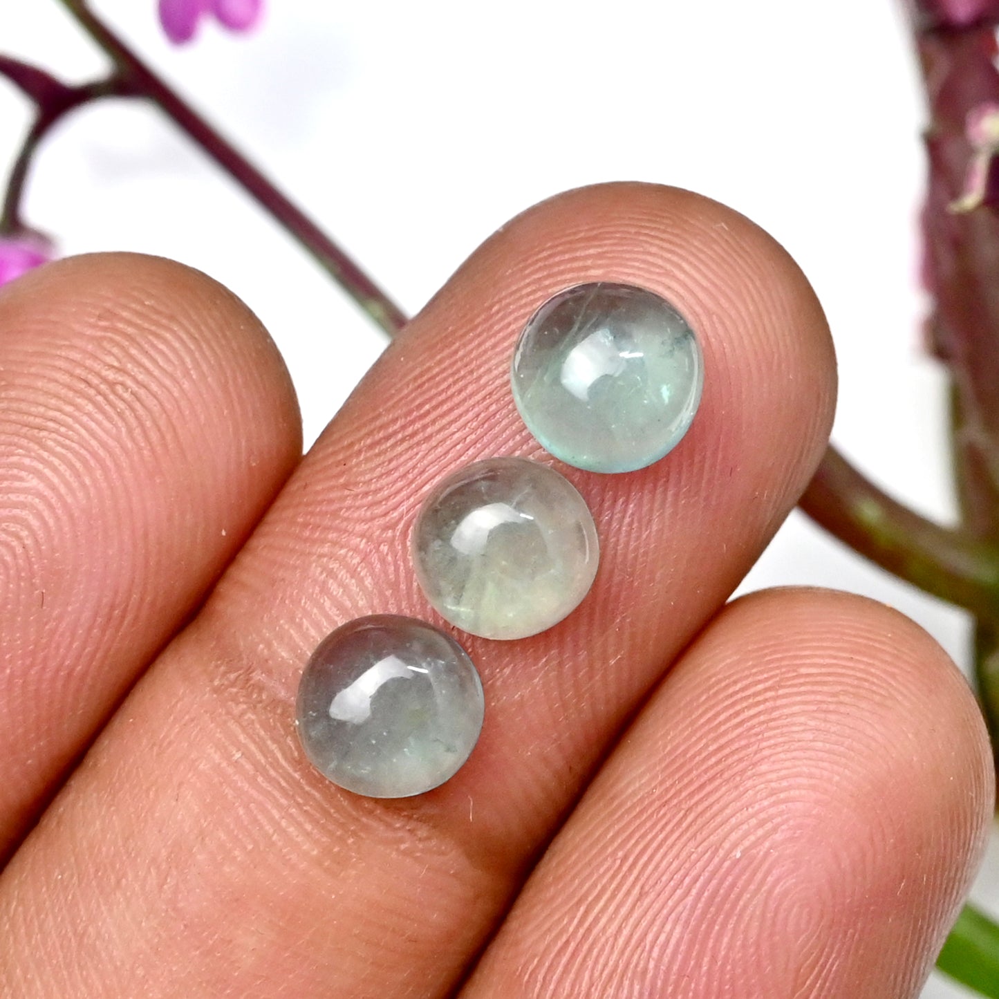 43.55cts Green Fluorite Smooth Cabochon 6x8mm - 6x6mm AA Grade Gemstone Parcel - Total 35 Pcs