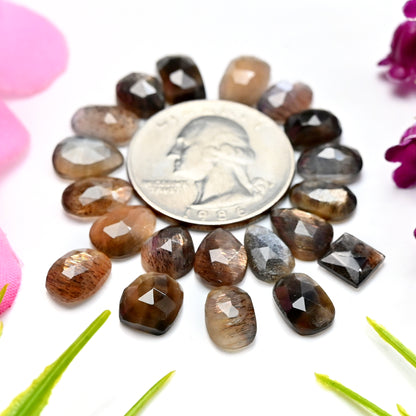 34.25cts African Gold Shine Moonstone Rosecut Cabochon 6x10mm - 7x10mm AA Grade Gemstone Parcel - Total 20 Pcs