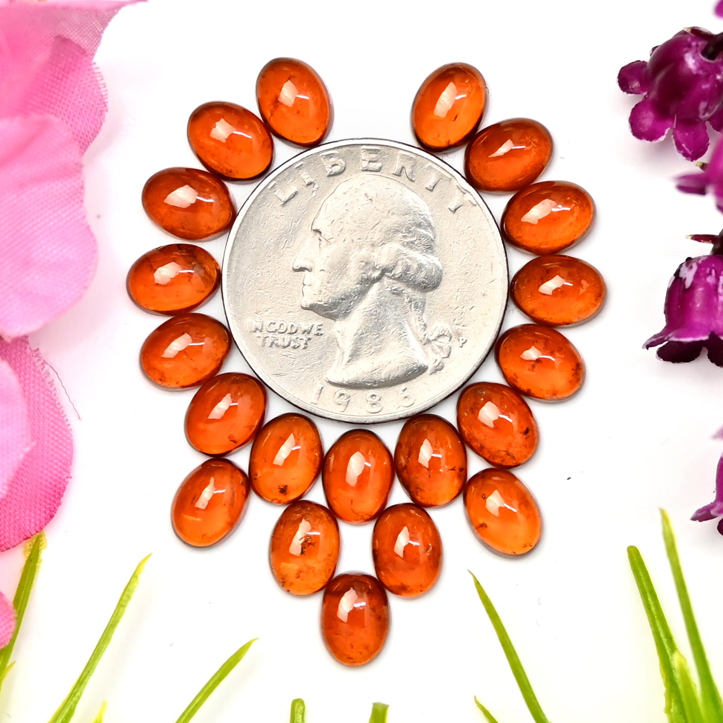 35,85 ct Spessartin-Granat, glatter Cabochon, 6 x 8 mm, Edelsteinpaket der Güteklasse AAA – insgesamt 20 Stück