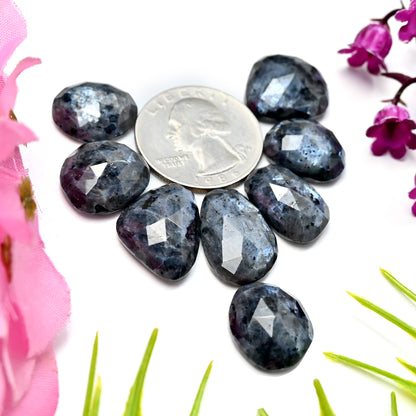 74.65cts Larvikite Rose Cut Cabochon 15x20mm - 14x16mm AA Grade Gemstone Parcel - Total 8 Pcs