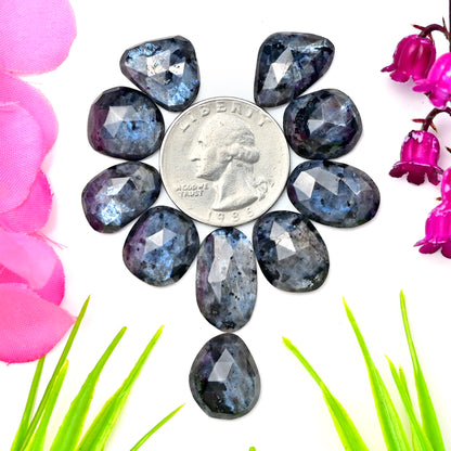 70.15cts Larvikite Rose Cut Cabochon 11x19mm - 13x15mm AA Grade Gemstone Parcel - Total 10 Pcs