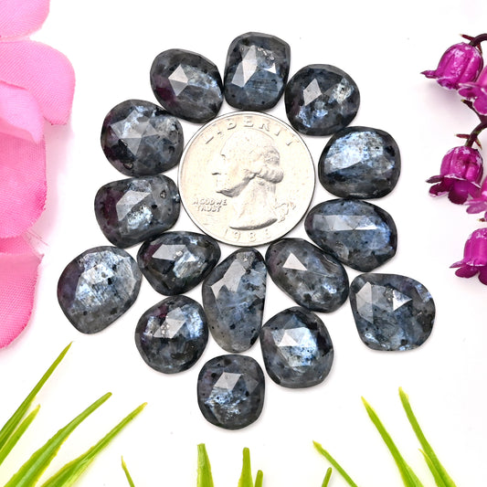 89.15cts Larvikite Rose Cut Cabochon 11x18mm - 12x15mm AA Grade Gemstone Parcel - Total 15 Pcs