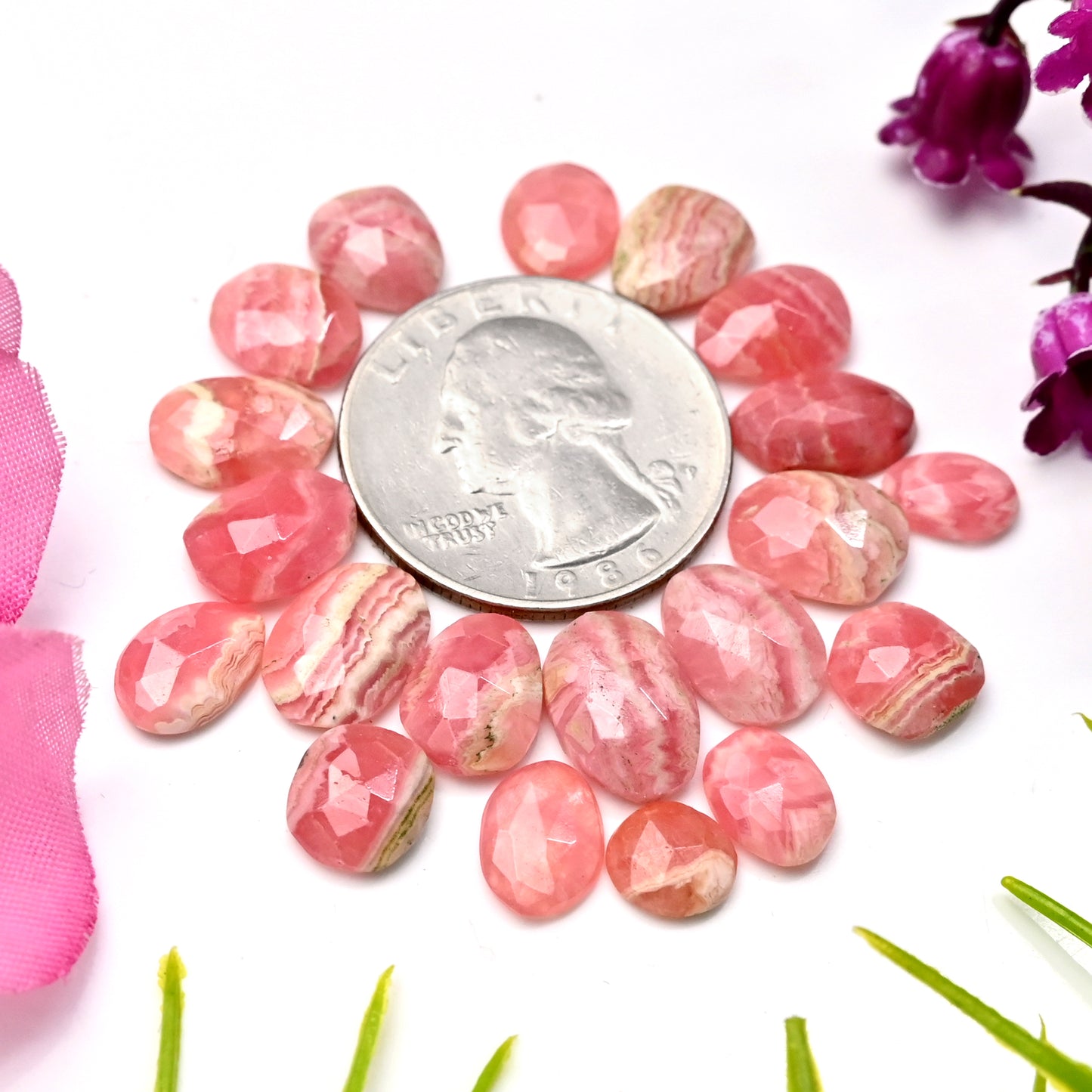 48,35 ct Rhodochrosit, Rosenschliff, Freiform, 6 x 9 mm – 11 x 13 mm, loser Edelstein der Güteklasse AA, insgesamt 20 Stück