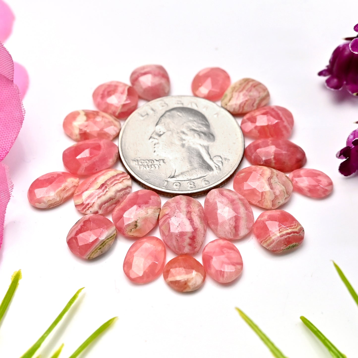 48,35 ct Rhodochrosit, Rosenschliff, Freiform, 6 x 9 mm – 11 x 13 mm, loser Edelstein der Güteklasse AA, insgesamt 20 Stück