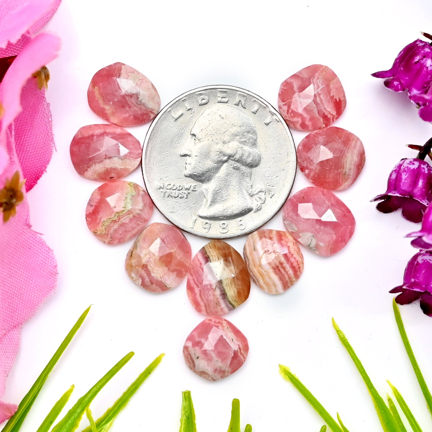 34,5 ct Rhodochrosit, Rosenschliff, Freiform, 10 x 10 mm – 9 x 11 mm, loser Edelstein der Güteklasse AA, insgesamt 10 Stück