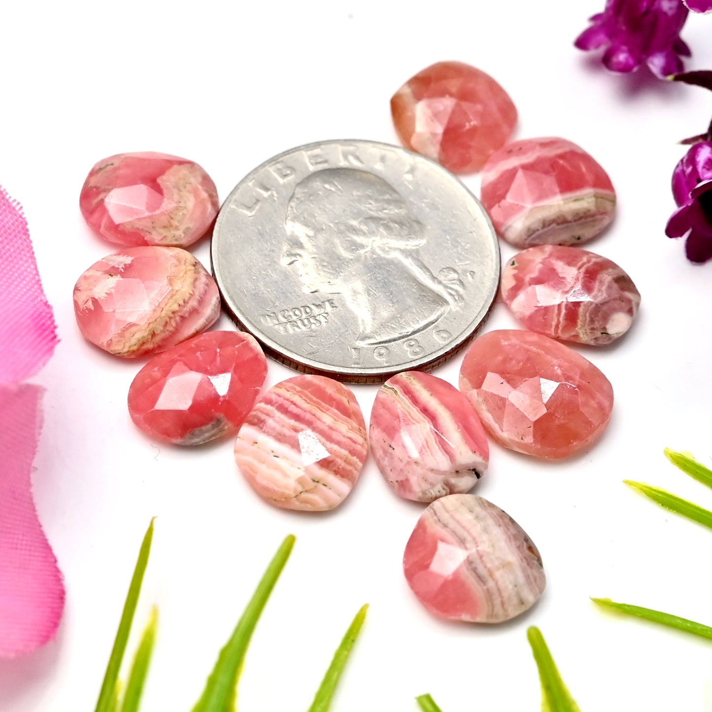 41.15cts Rhodochrosite Rosecut Freeform Shape 11x13mm - 10x12mm AA Grade Loose Gemstone - Total 10 Pcs