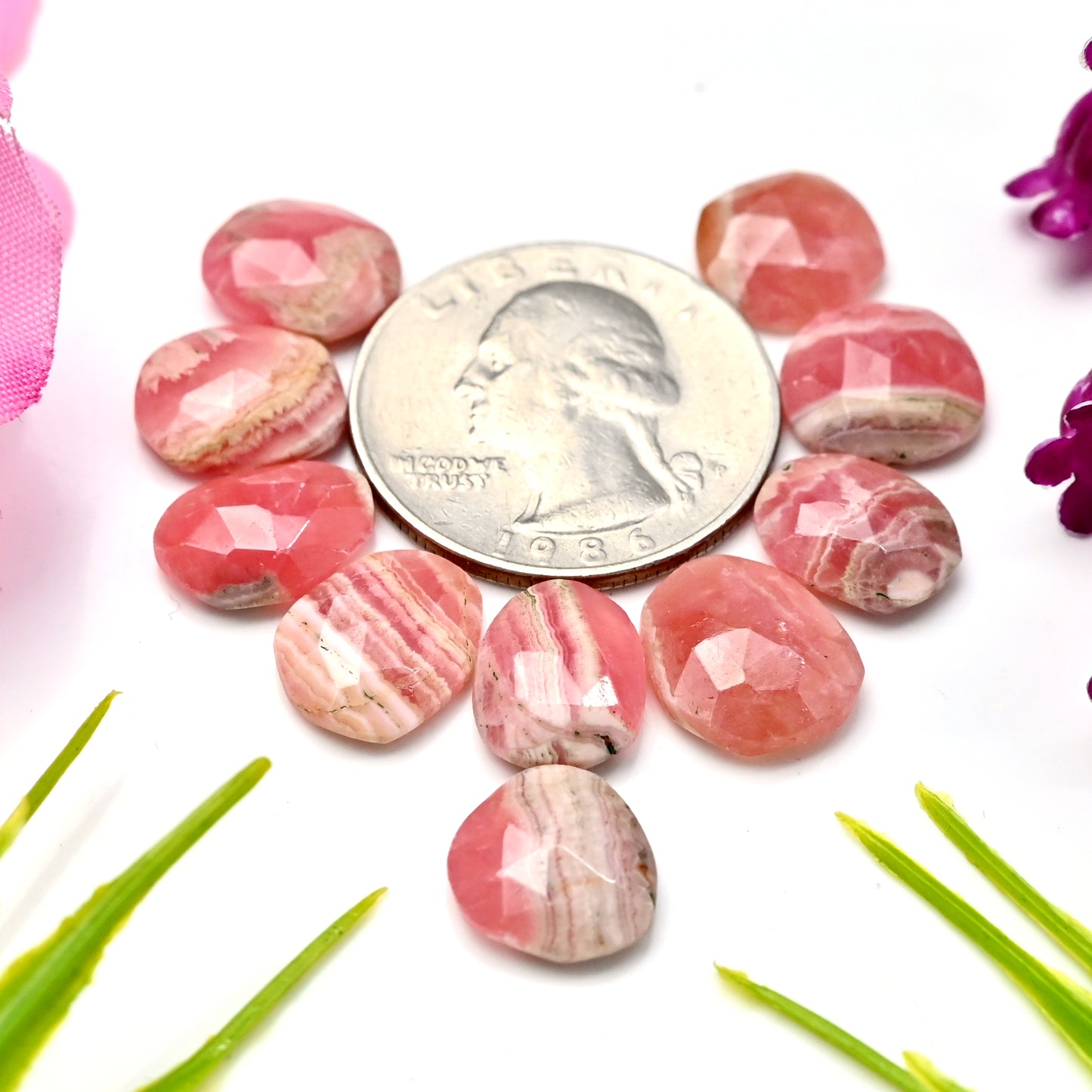 41.15cts Rhodochrosite Rosecut Freeform Shape 11x13mm - 10x12mm AA Grade Loose Gemstone - Total 10 Pcs