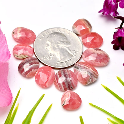 37,10 ct Rhodochrosit, Rosenschliff, Freiform, 10 x 13 mm, 9 x 12 mm, AA-Qualität, loser Edelstein, insgesamt 10 Stück