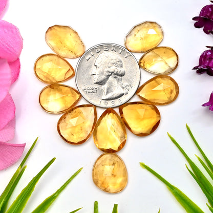 65.2cts Citrine Rose Cut Cabochon 13x15mm - 12x17mm Free Form Shape AA Grade Gemstone Parcel -Total 10 Pcs