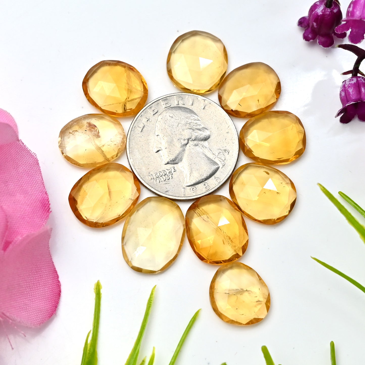 56.05cts Citrine Rose Cut Cabochon 13x17mm - 12x14mm Free Form Shape AA Grade Gemstone Parcel -Total 10 Pcs