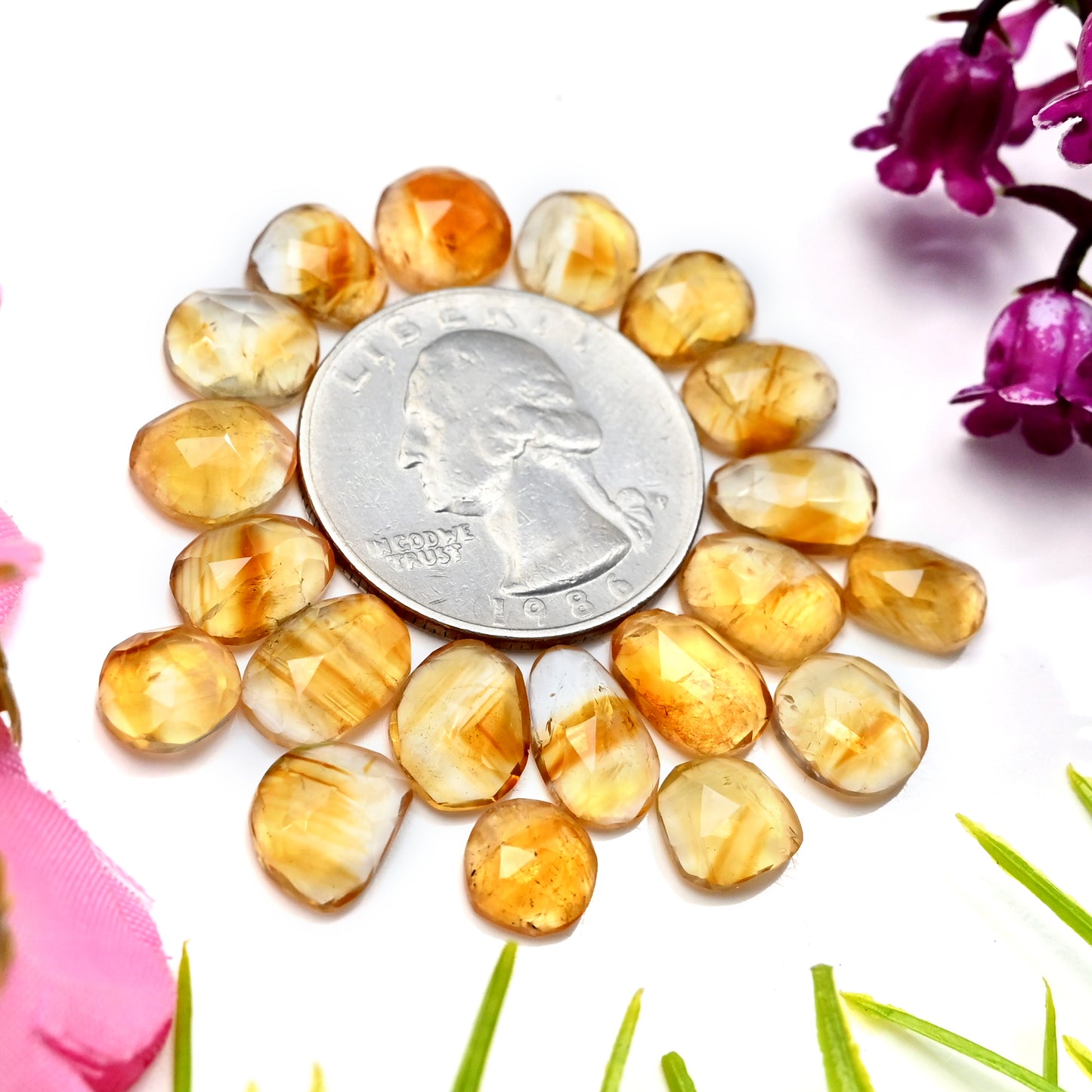 37.65cts Bio Citrine Rose Cut Cabochon 7x10mm - 6x8mm Free Form Shape AA Grade Gemstone Parcel -Total 20 Pcs