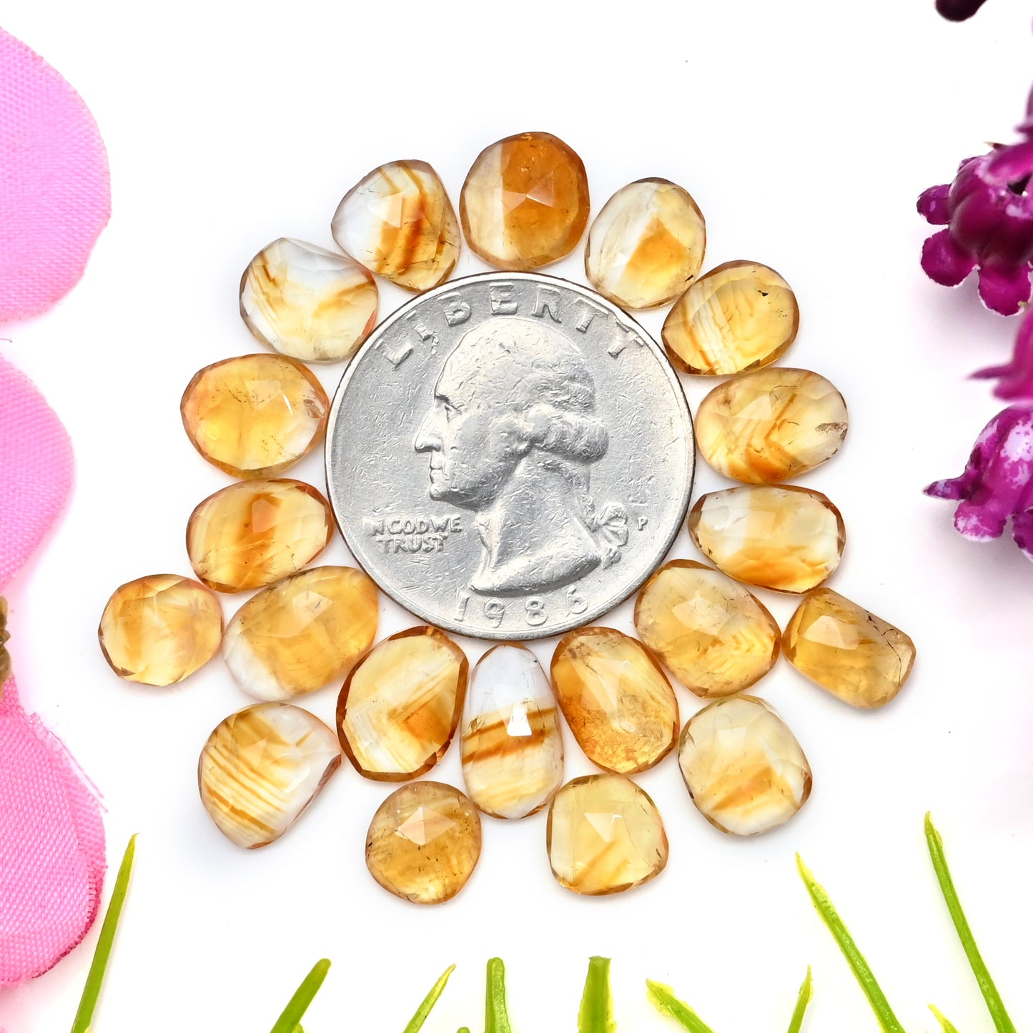 37.65cts Bio Citrine Rose Cut Cabochon 7x10mm - 6x8mm Free Form Shape AA Grade Gemstone Parcel -Total 20 Pcs