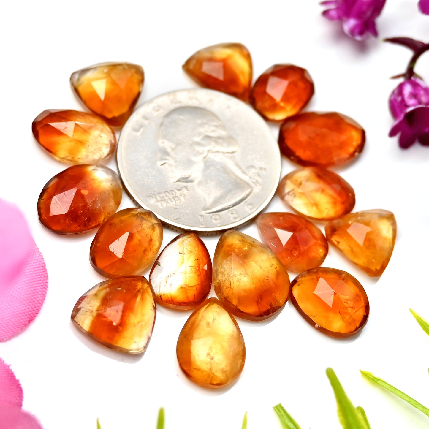 51.5cts Bio Citrine Rose Cut Cabochon 10x14mm - 8x11mm Free Form Shape AA Grade Gemstone Parcel -Total 15 Pcs