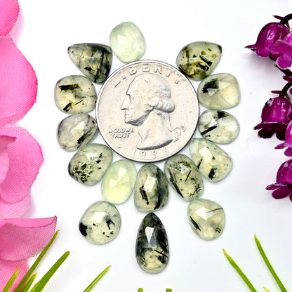 46.15cts Natural Prehnite Faceted Rose Cut Cabochon 8x14mm - 7x11mm Freeform Shape AA Grade Gemstone Parcel -Total 15 Pcs