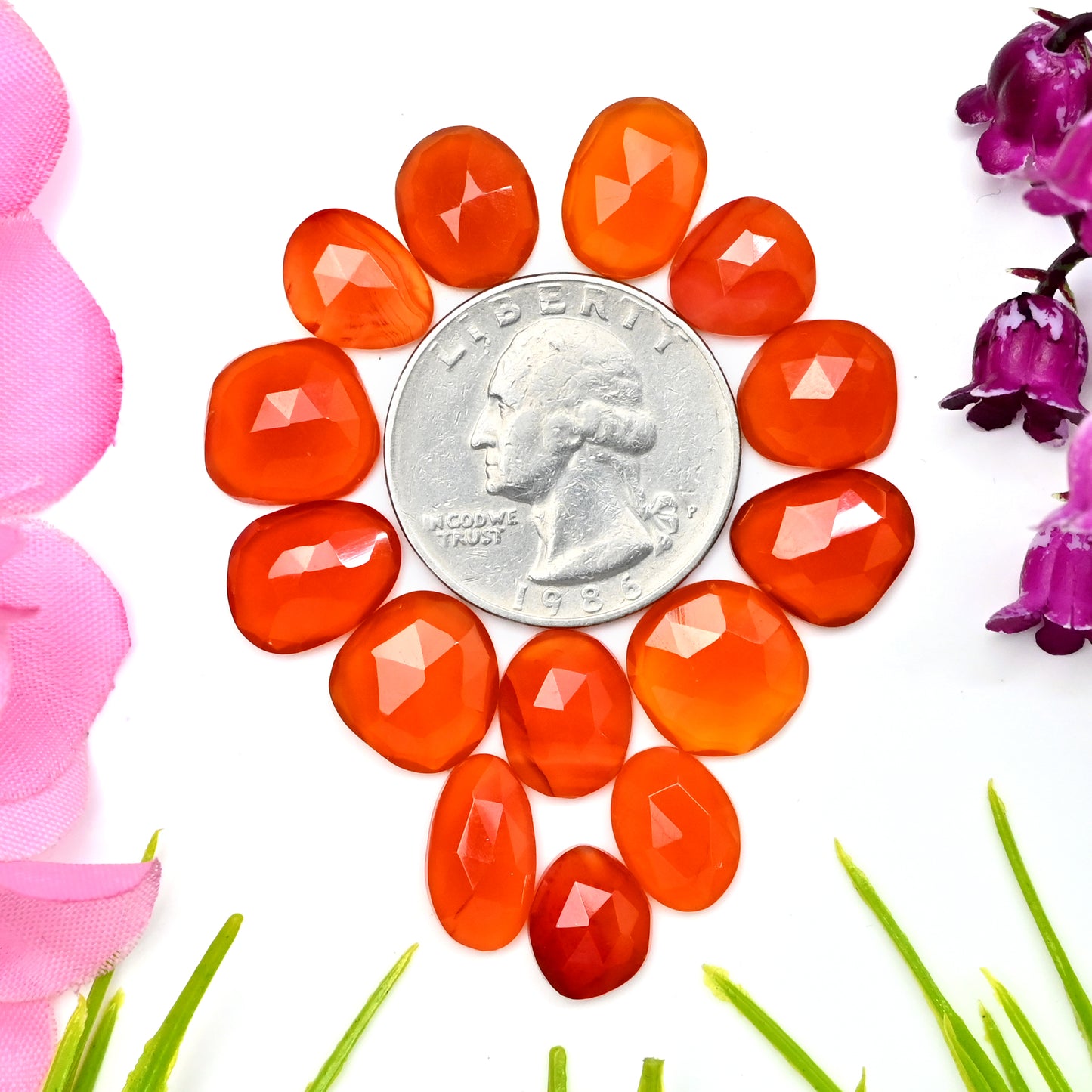 40.90cts Natural Carnelian 9x13mm - 7x13mm Freeform Rose Cut Cabochon AA Grade Gemstone Parcel -Total 14 Pcs