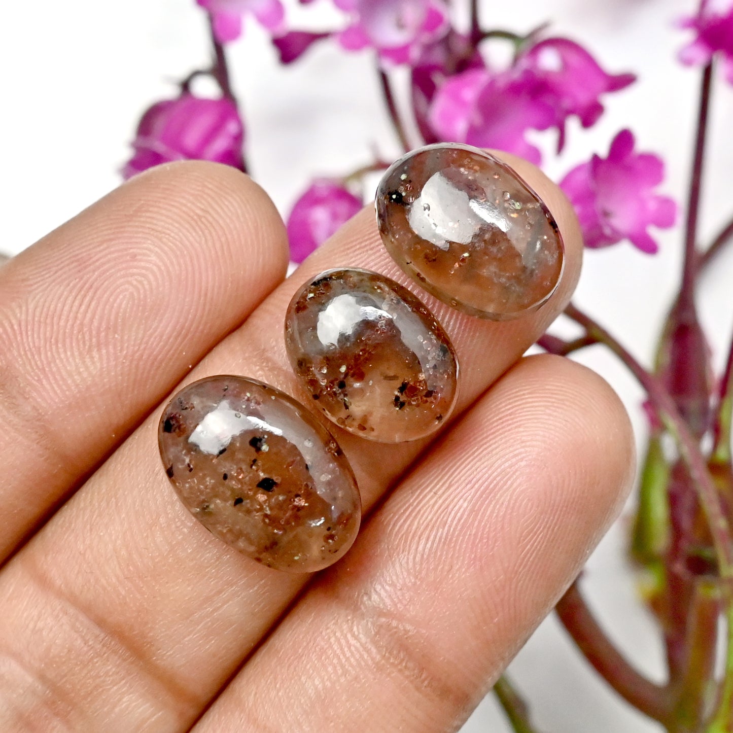 57.3cts Garnet Inclusion Quartz Rose Cut Cabochon 10x16mm - 8x12mm Free Form Shape AA Grade Gemstone Parcel -Total 10 Pcs