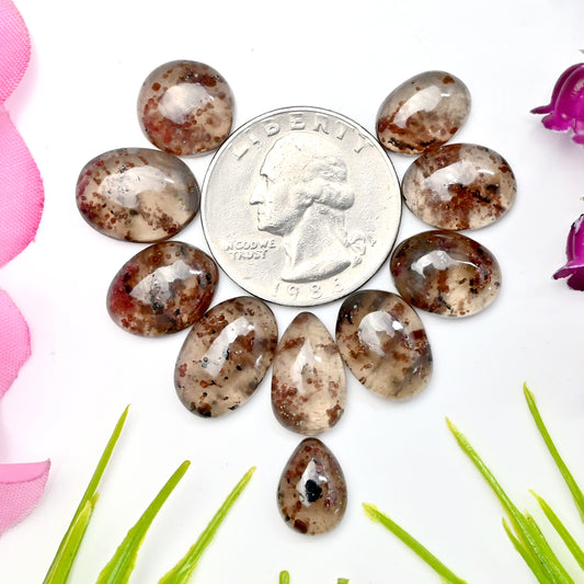 57.3cts Garnet Inclusion Quartz Rose Cut Cabochon 10x16mm - 8x12mm Free Form Shape AA Grade Gemstone Parcel -Total 10 Pcs