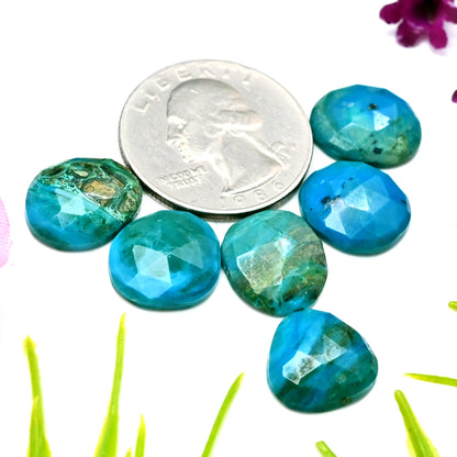 24.4cts Peruvian Blue Opal Smooth Cabochon 12x15mm - 13x13mm Free Form Shape AA Grade Gemstone Parcel -Total 6 Pcs