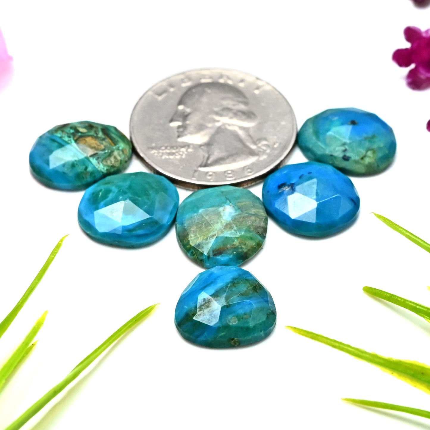 24.4cts Peruvian Blue Opal Smooth Cabochon 12x15mm - 13x13mm Free Form Shape AA Grade Gemstone Parcel -Total 6 Pcs