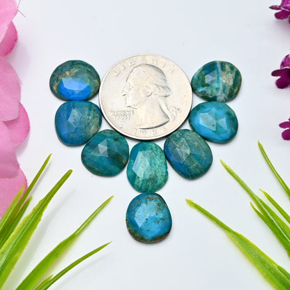 26cts Peruvian Blue Opal Smooth Cabochon 11x13mm - 10x13mm Free Form Shape AA Grade Gemstone Parcel -Total 8 Pcs