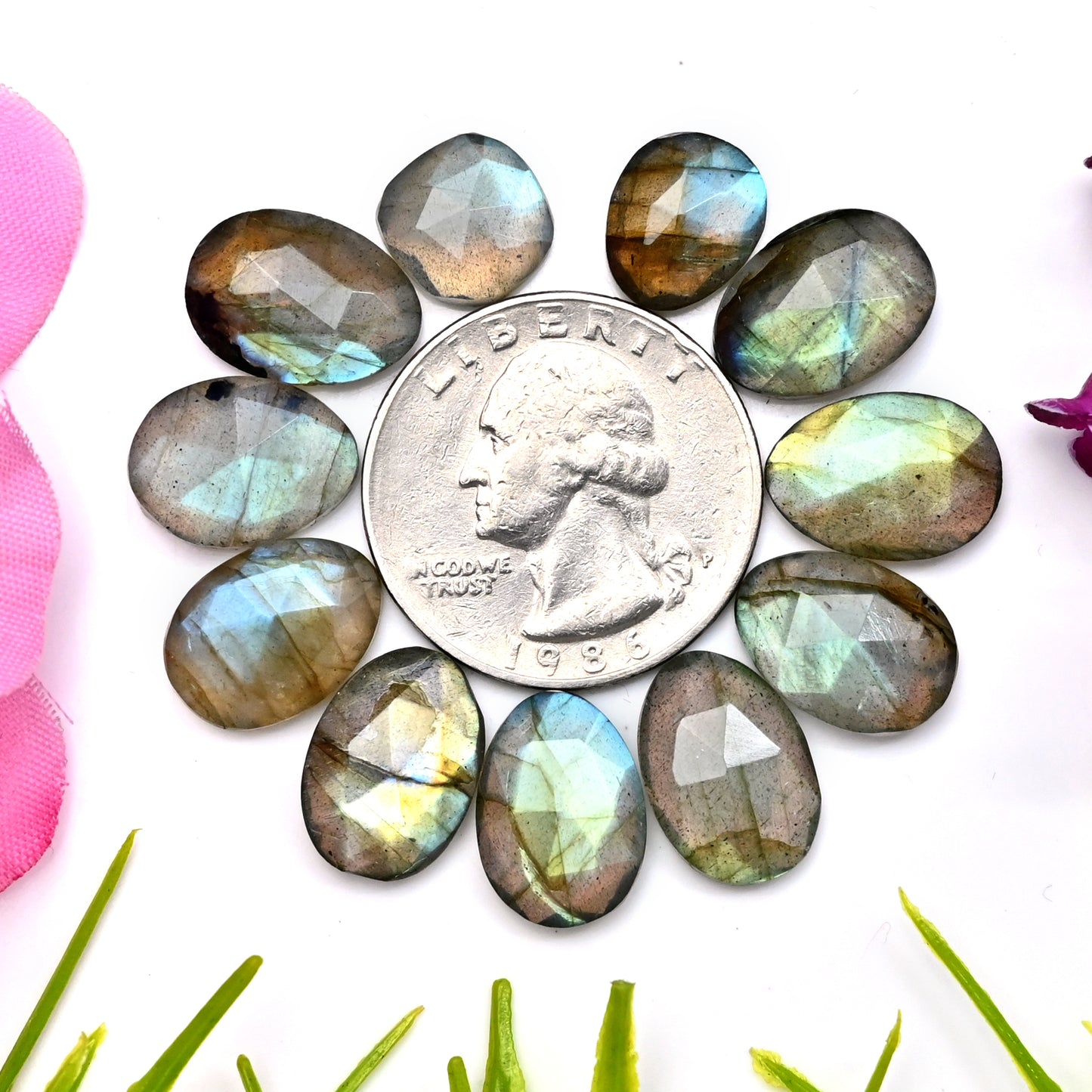 50.8cts Labradorite Rose Cut Cabochon 10x14mm - 9x11mm AA Grade Gemstone Parcel - Total 11 Pcs