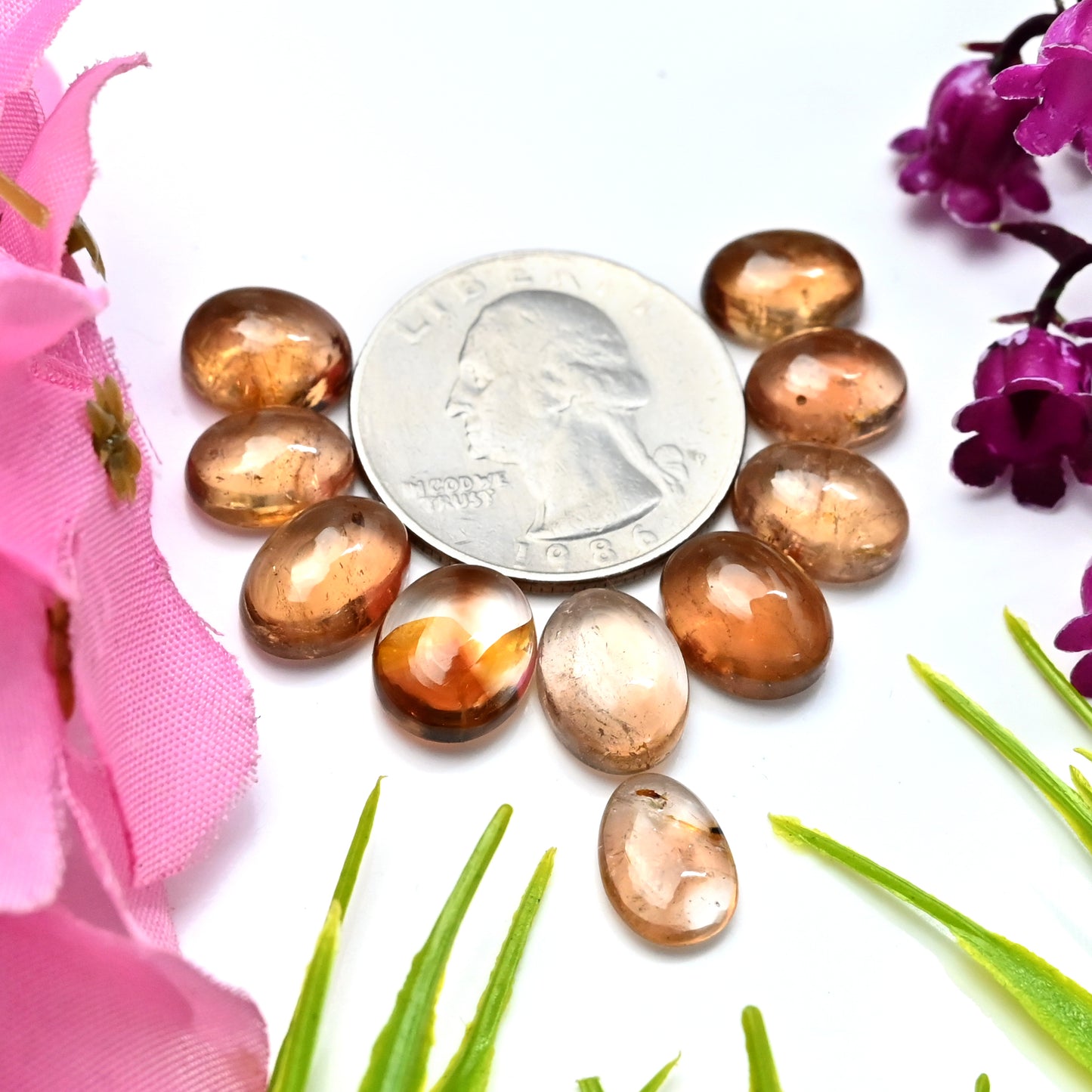 43.3cts Imperial Topaz Smooth Cabochon 8x12mm - 9x11mm Free Form Shape AA Grade Gemstone Parcel -Total 10 Pcs