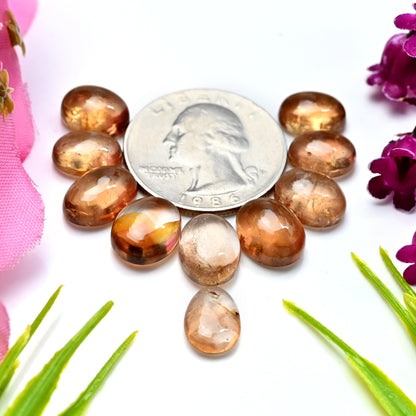 43.3cts Imperial Topaz Smooth Cabochon 8x12mm - 9x11mm Free Form Shape AA Grade Gemstone Parcel -Total 10 Pcs