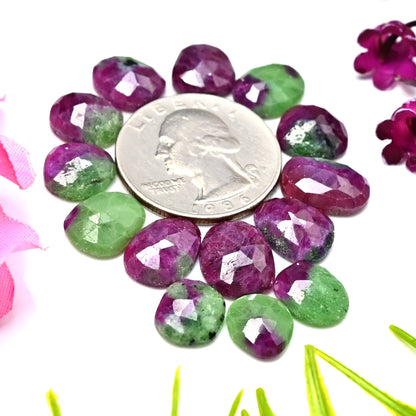 54.70cts Ruby zoisite Rose Cut 10x13mm, 9x12mm AA Grade Gemstone Parcel - Total 14 Pcs