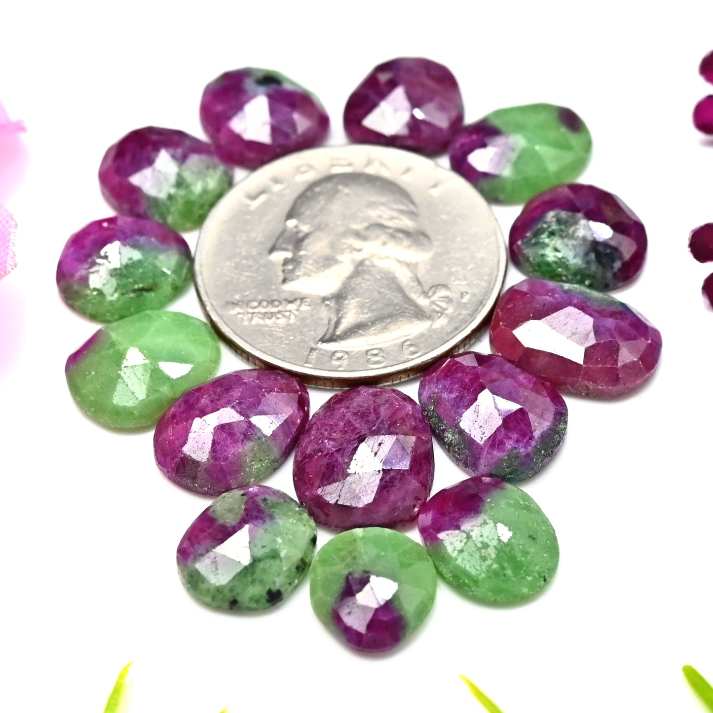 54.70cts Ruby zoisite Rose Cut 10x13mm, 9x12mm AA Grade Gemstone Parcel - Total 14 Pcs