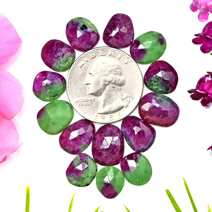 54.70cts Ruby zoisite Rose Cut 10x13mm, 9x12mm AA Grade Gemstone Parcel - Total 14 Pcs