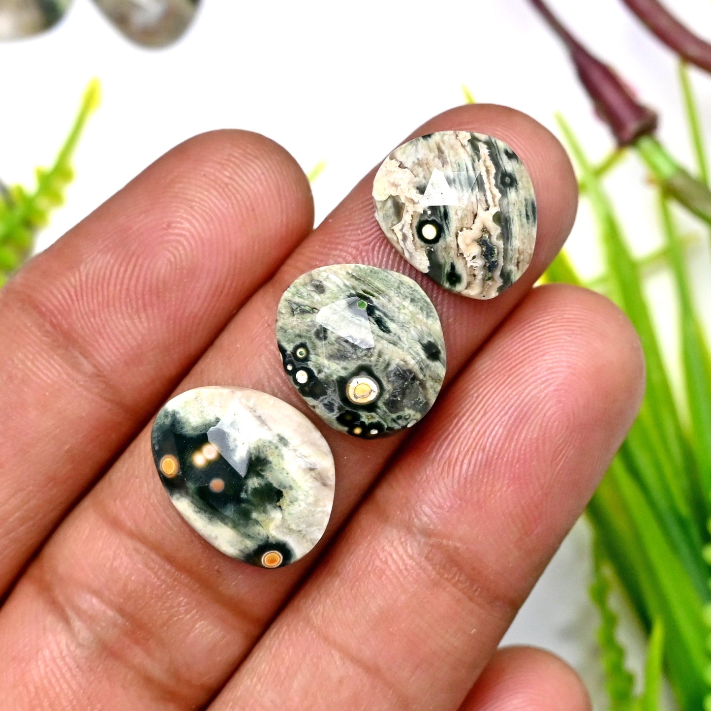 76.75carats Ocean Jasper  Mix Shape Cabochon 14x19mm - 10x14mm  AA Grade Gemstone Parcel - Total 15 Pcs